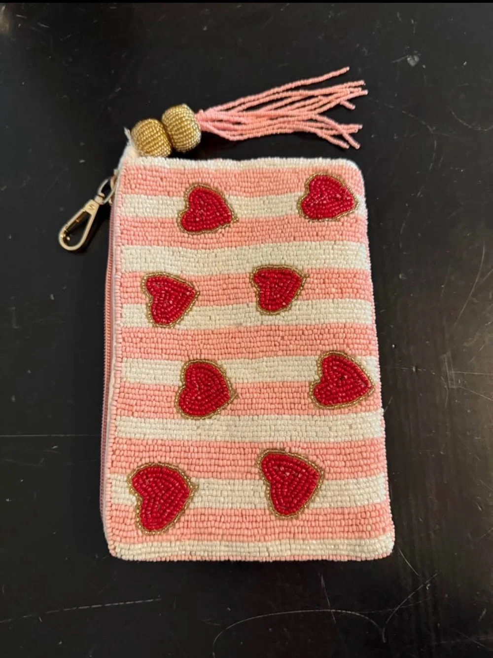 Beaded Heart Wristlet Pouch coin purse
